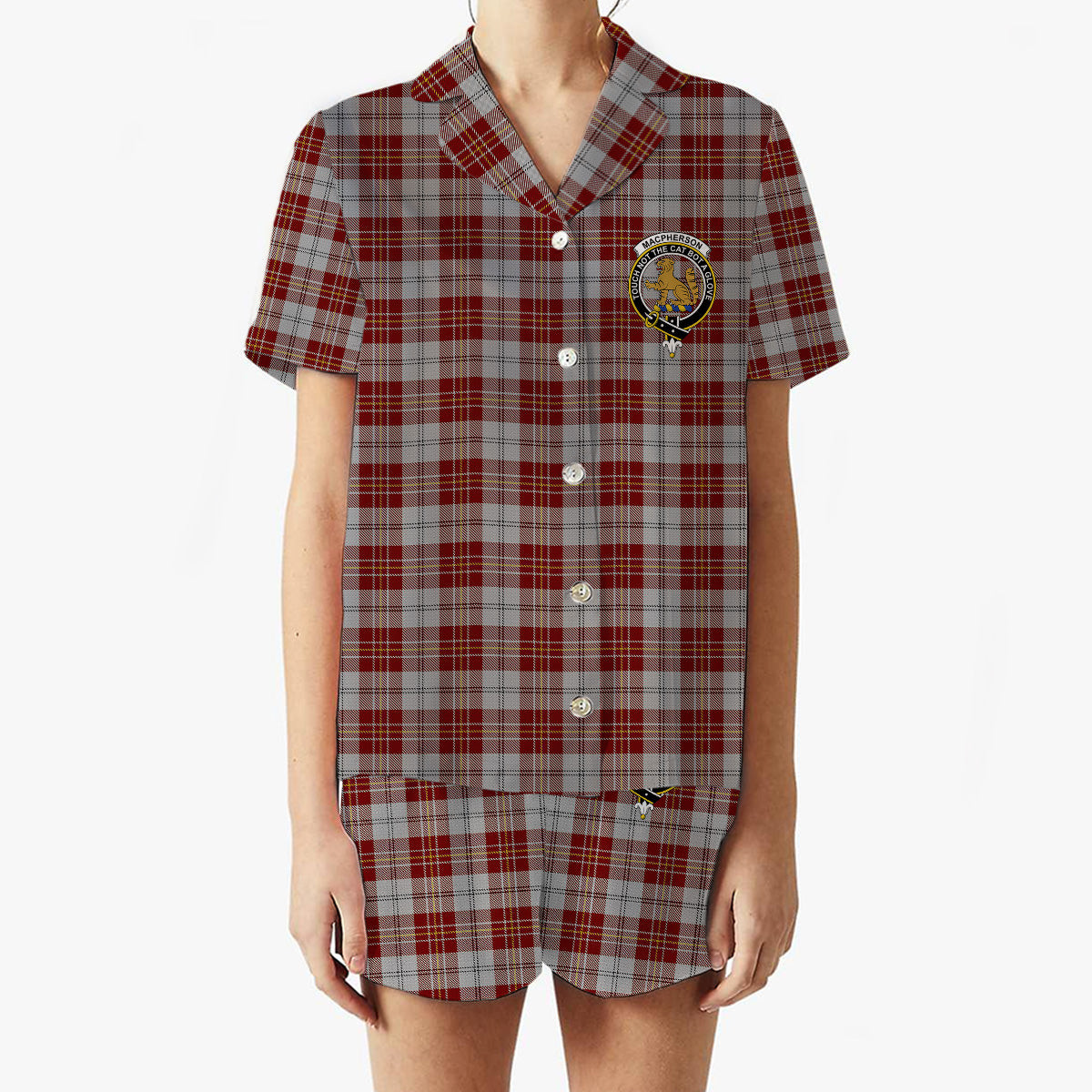 ScotsTee Shop Scottish MacPherson Dress Burgundy Dance Crest Women's Short Sleeve Short Set Tartan Pyjama Set
