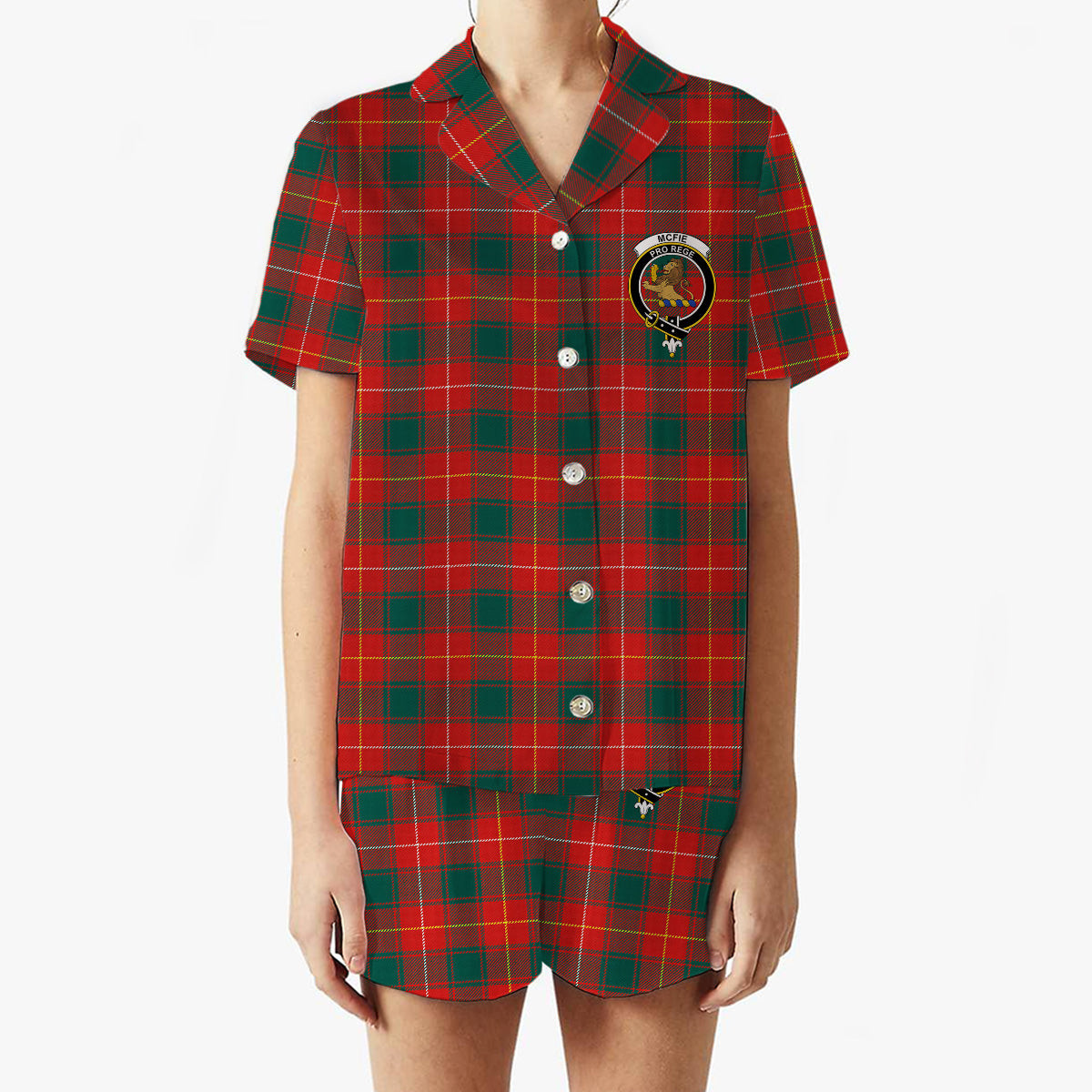 ScotsTee Shop Scottish McFie Modern Crest Women's Short Sleeve Short Set Tartan Pyjama Set