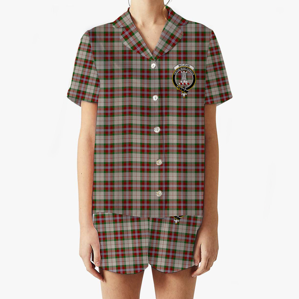 ScotsTee Shop Scottish McLean Dress Crest Women's Short Sleeve Short Set Tartan Pyjama Set