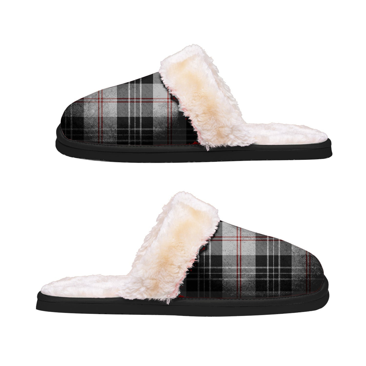 ScotsTee Shop Scottish MacPherson of Cluny Black and White Clan Tartan Slippers Warm House Plush Slippers