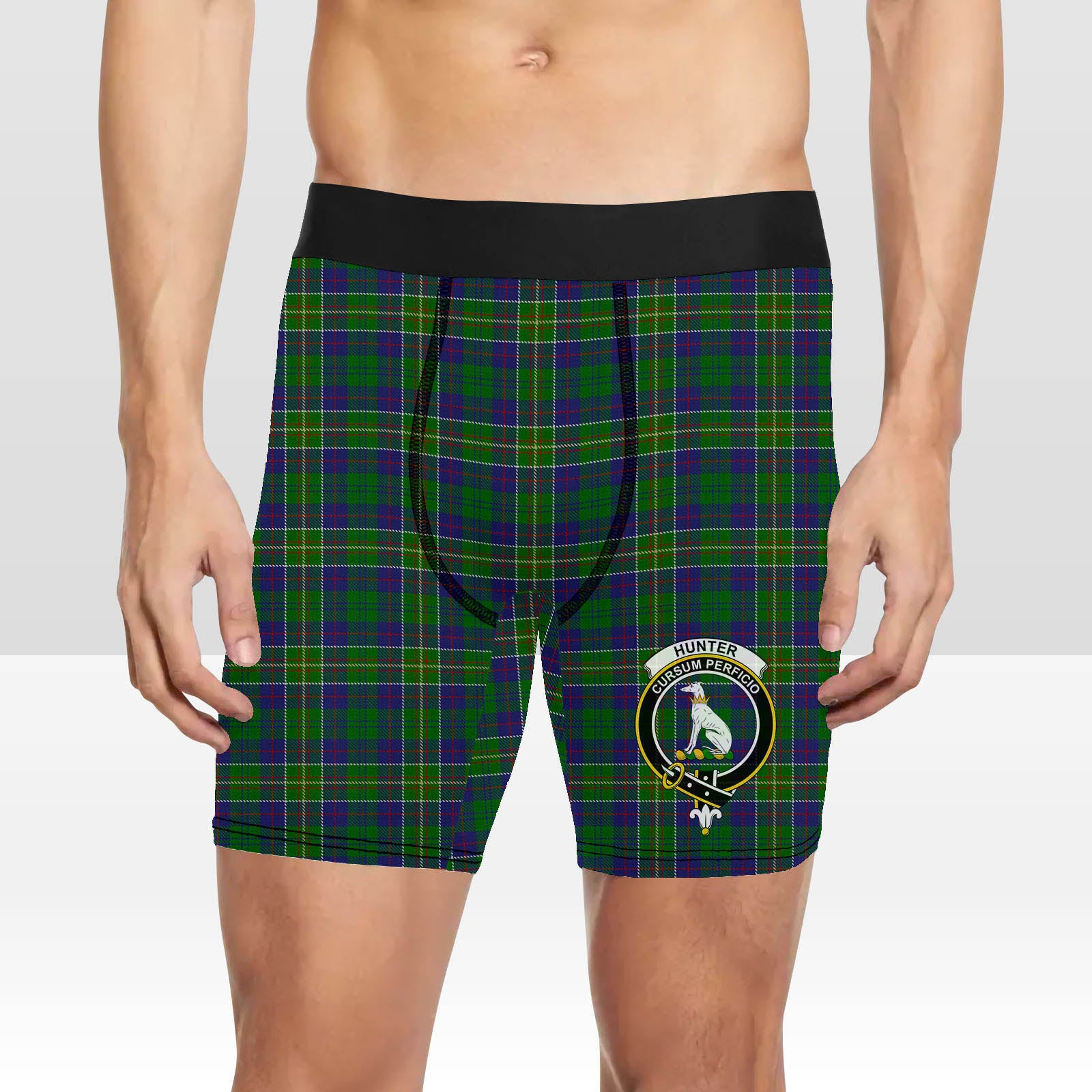 ScotsTee Shop Scottish Hunter of Hunterston Crest Tartan Boxer Shorts