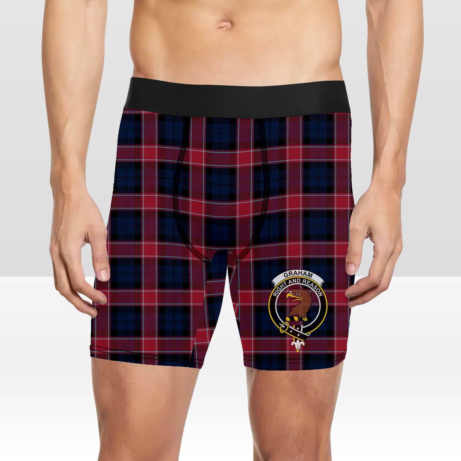ScotsTee Shop Scottish Graham of Menteith Red Modern Crest Tartan Boxer Shorts