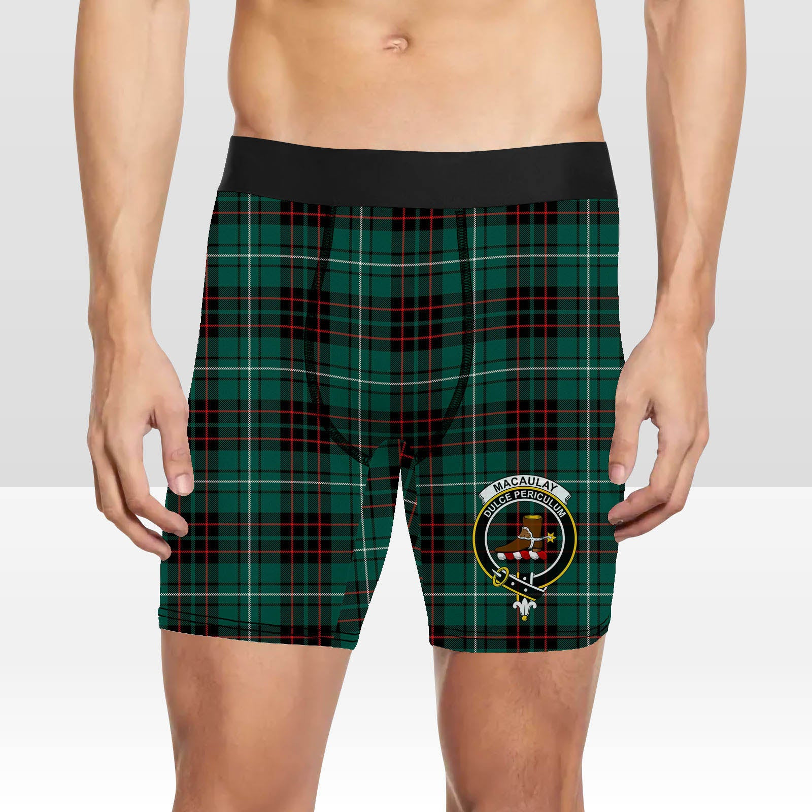 ScotsTee Shop Scottish MacAulay of Lewis Modern Crest Tartan Boxer Shorts