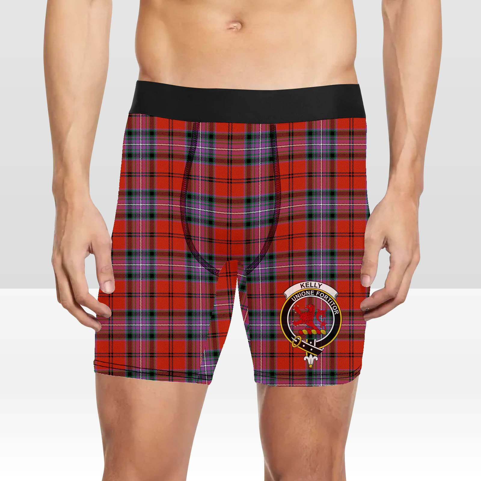 ScotsTee Shop Scottish Kelly of Sleat Red Ancient Crest Tartan Boxer Shorts