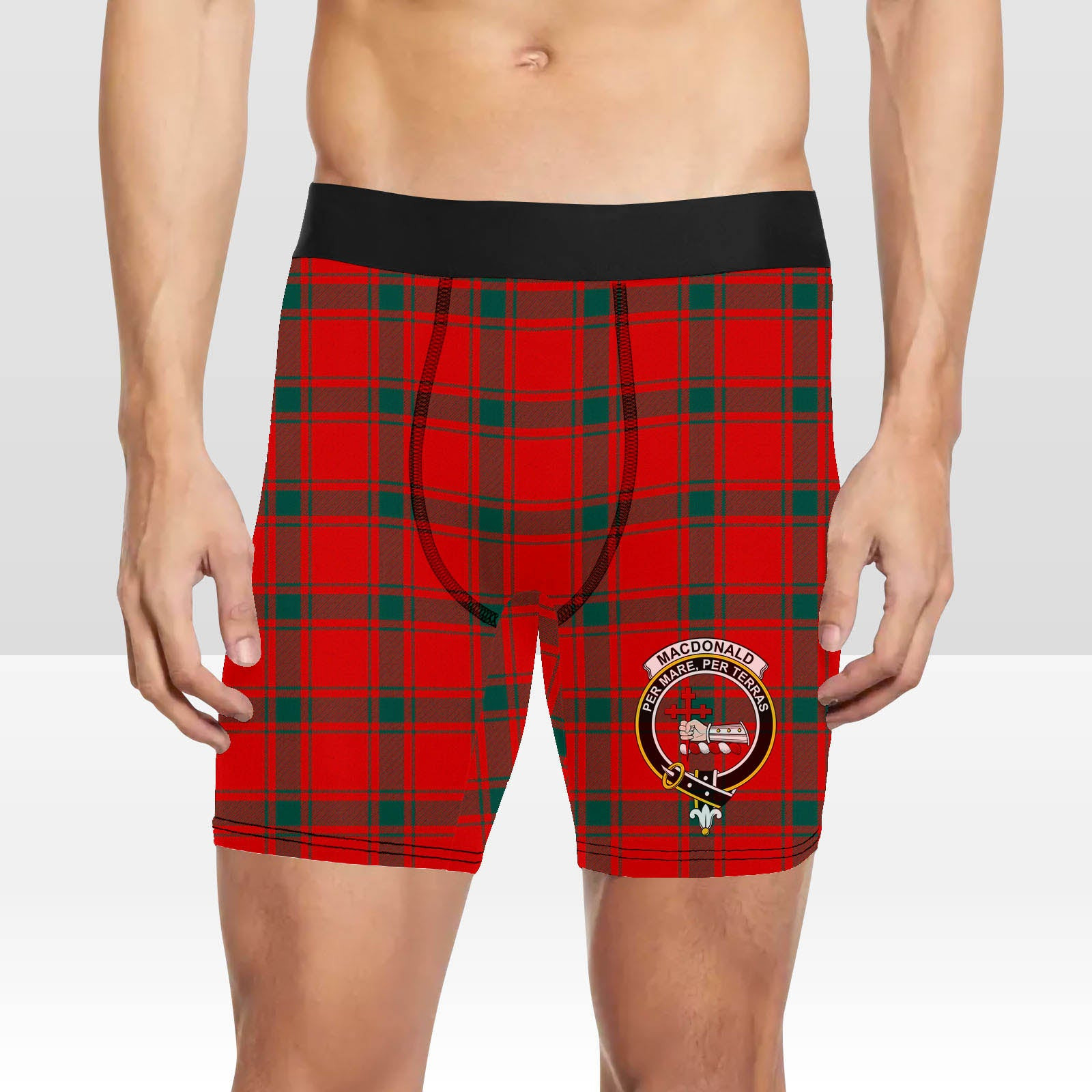 ScotsTee Shop Scottish MacDonald of Sleat Modern Crest Tartan Boxer Shorts