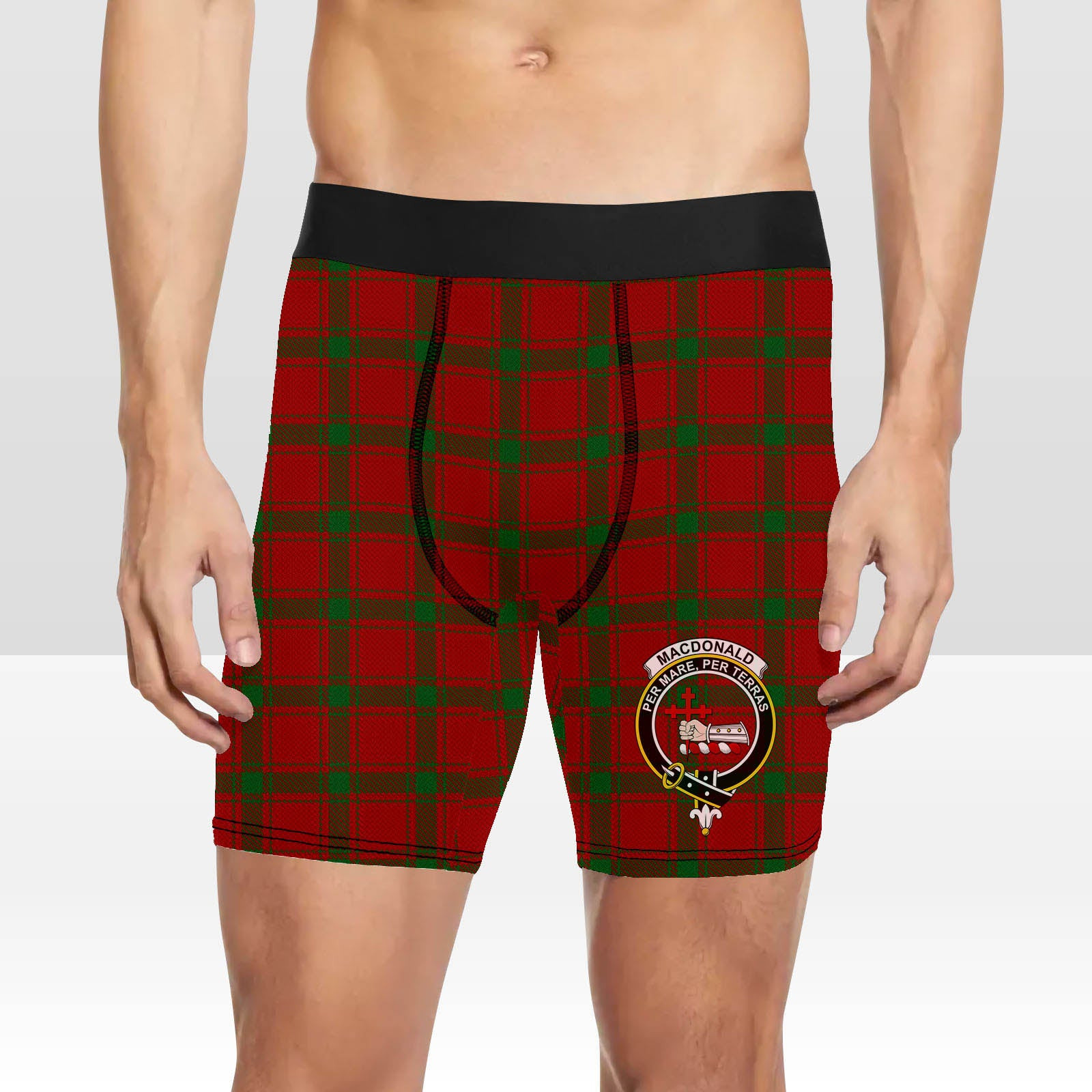 ScotsTee Shop Scottish MacDonald of Sleat Crest Tartan Boxer Shorts