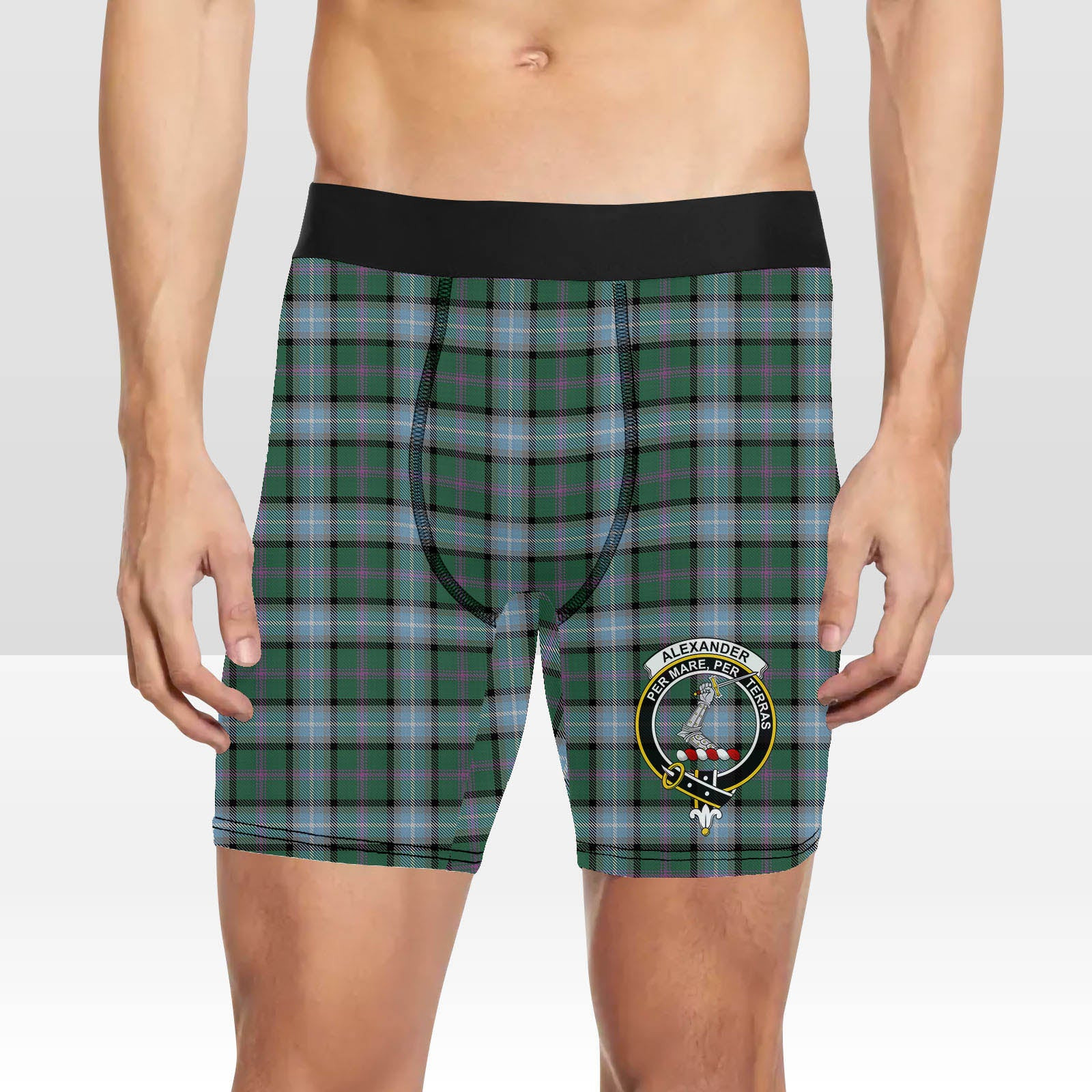 ScotsTee Shop Scottish Alexander of Menstry Hunting Crest Tartan Boxer Shorts