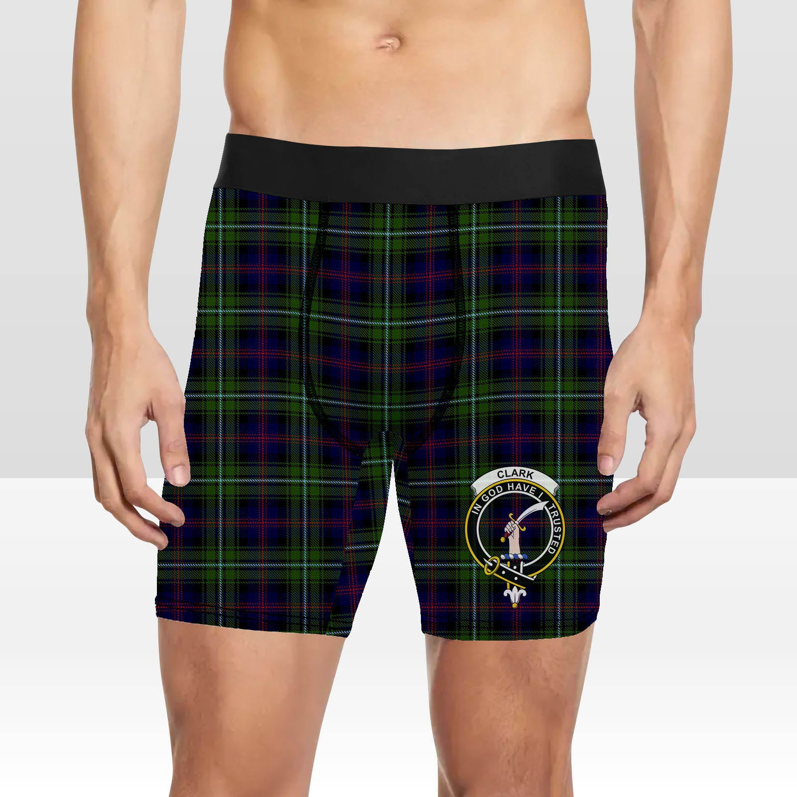 ScotsTee Shop Scottish Clark of Ulva Crest Tartan Boxer Shorts