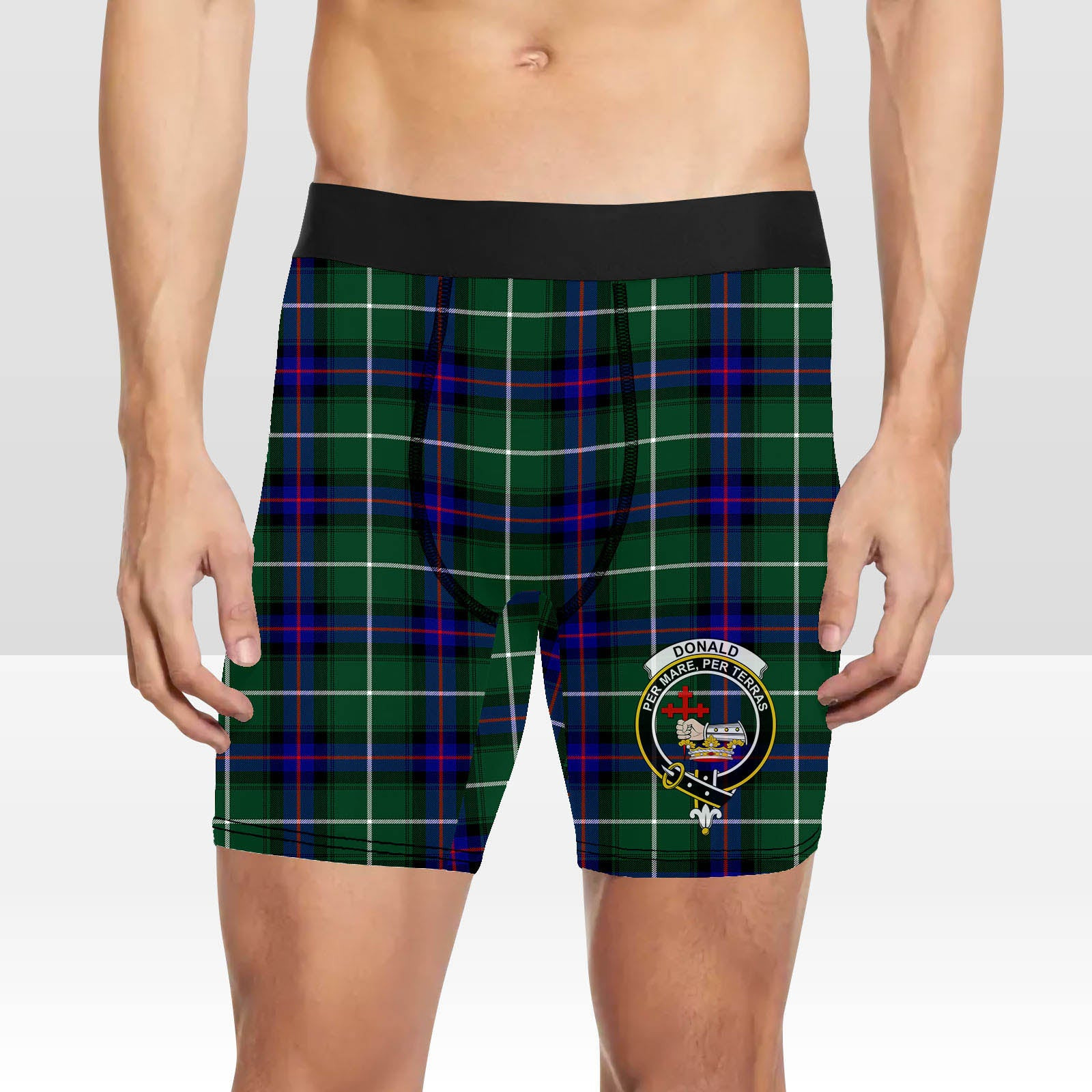 ScotsTee Shop Scottish Donald of the Isles Hunting Modern Crest Tartan Boxer Shorts