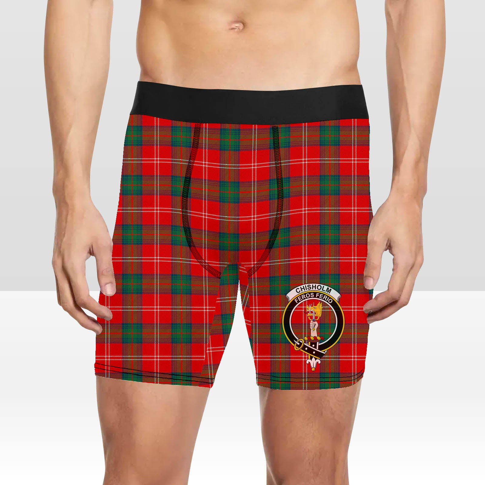 ScotsTee Shop Scottish Chisholm of Strathglass Modern Crest Tartan Boxer Shorts