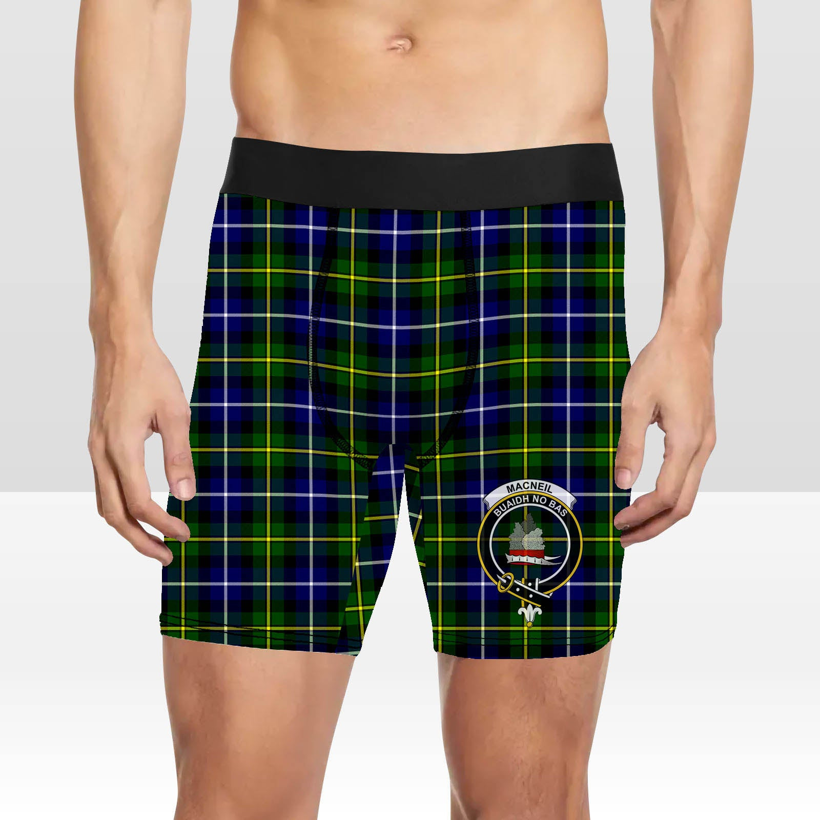 ScotsTee Shop Scottish MacNeill of Barra Modern Crest Tartan Boxer Shorts