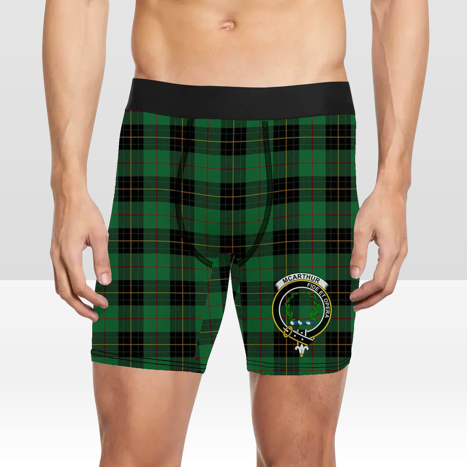 ScotsTee Shop Scottish McArthur-Fox Hunting Ancient Crest Tartan Boxer Shorts