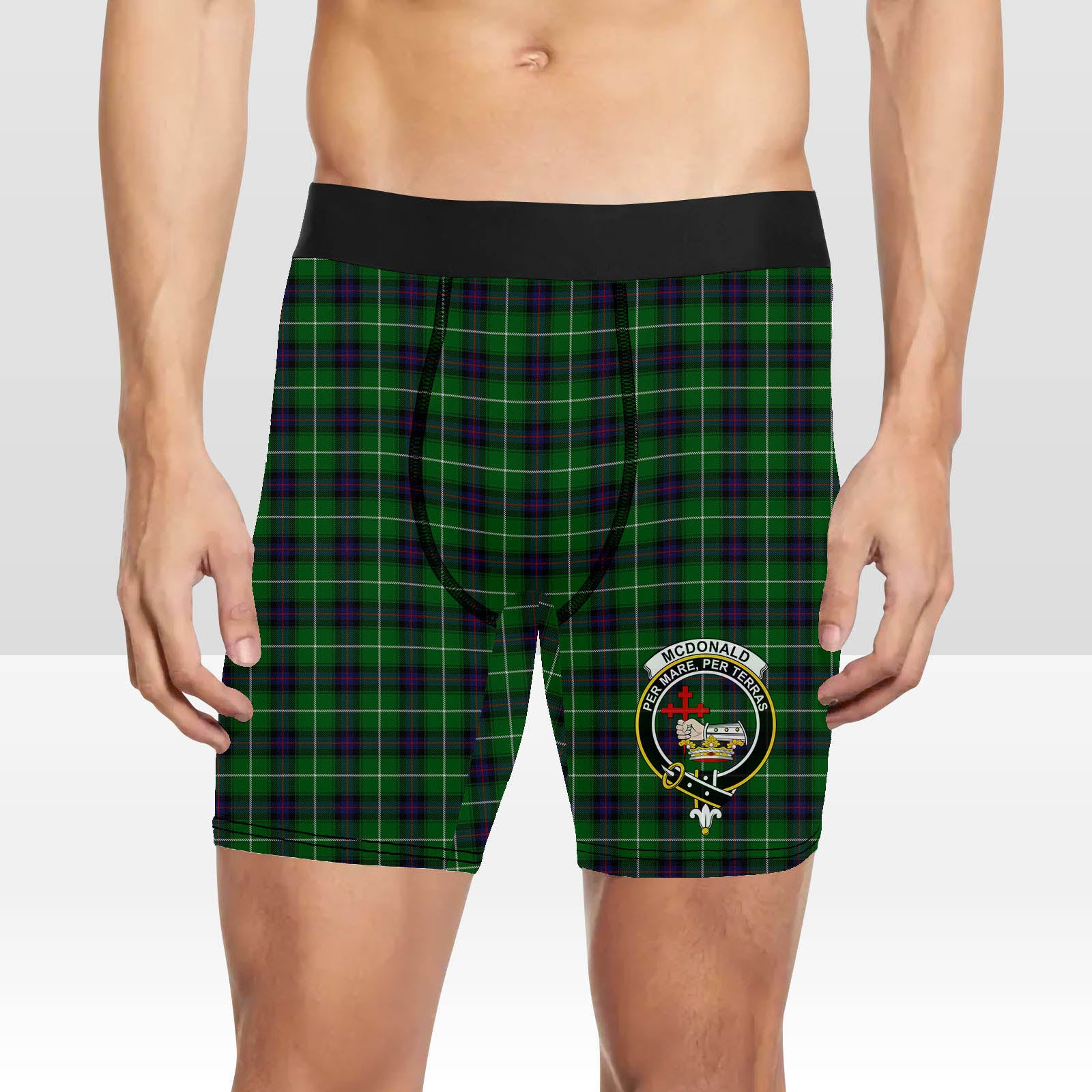 ScotsTee Shop Scottish McDonald of The Isles Crest Tartan Boxer Shorts