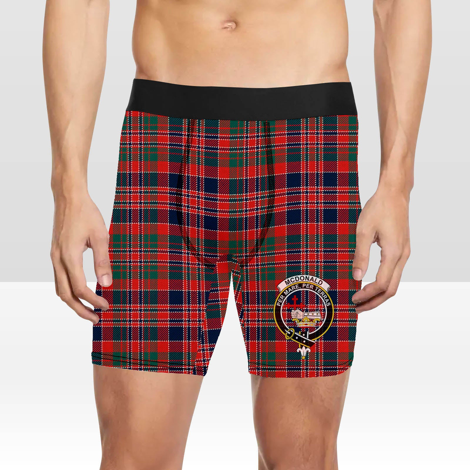 ScotsTee Shop Scottish McDonald of Boisdale Modern Crest Tartan Boxer Shorts
