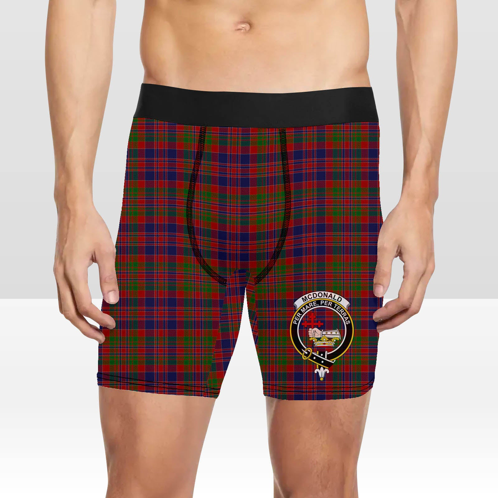 ScotsTee Shop Scottish McDonald of Boisdale Crest Tartan Boxer Shorts