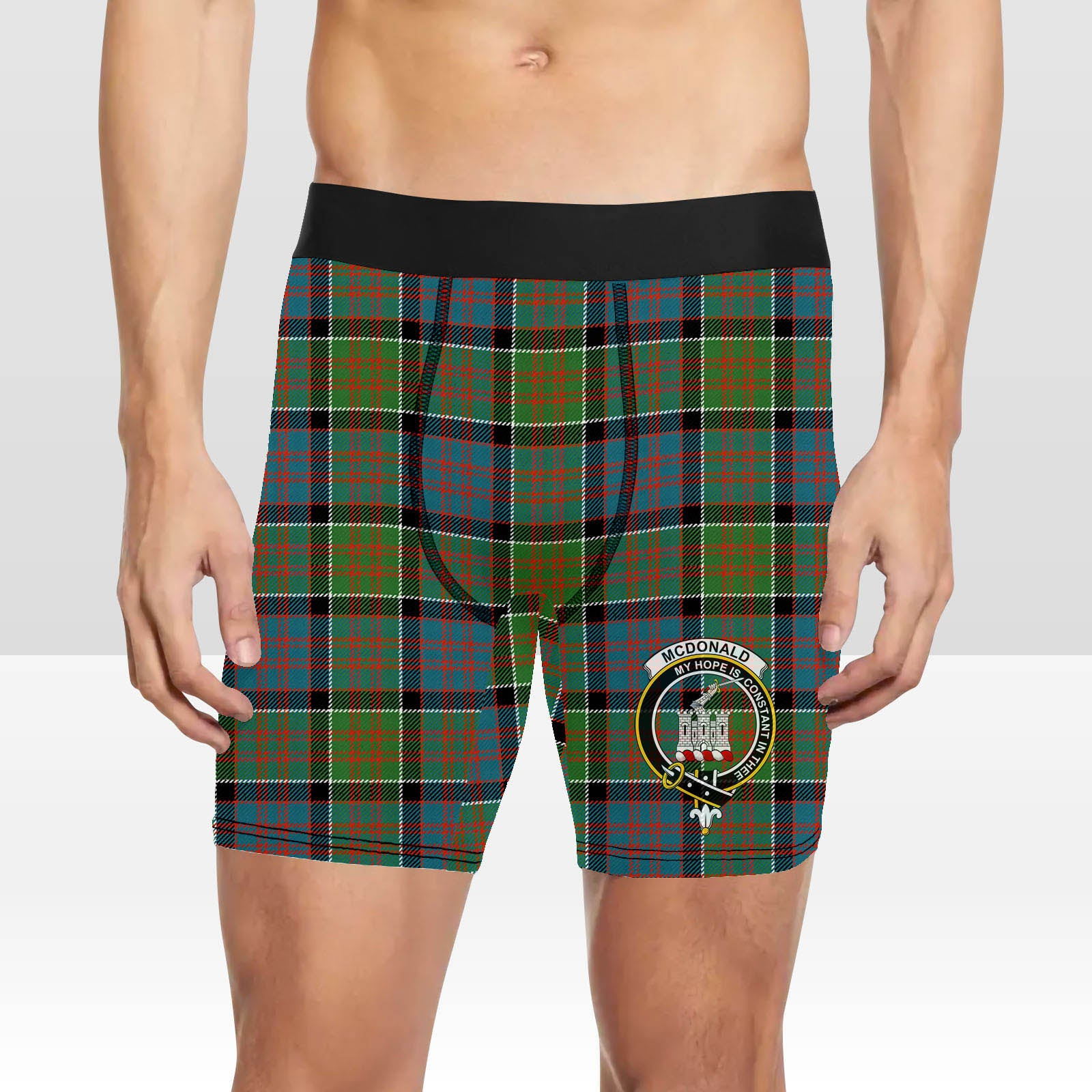 ScotsTee Shop Scottish McDonald of Clan Ranald Ancient Crest Tartan Boxer Shorts