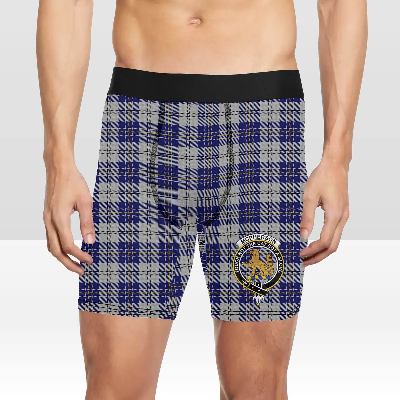 ScotsTee Shop Scottish McPherson Dress Blue Crest Tartan Boxer Shorts