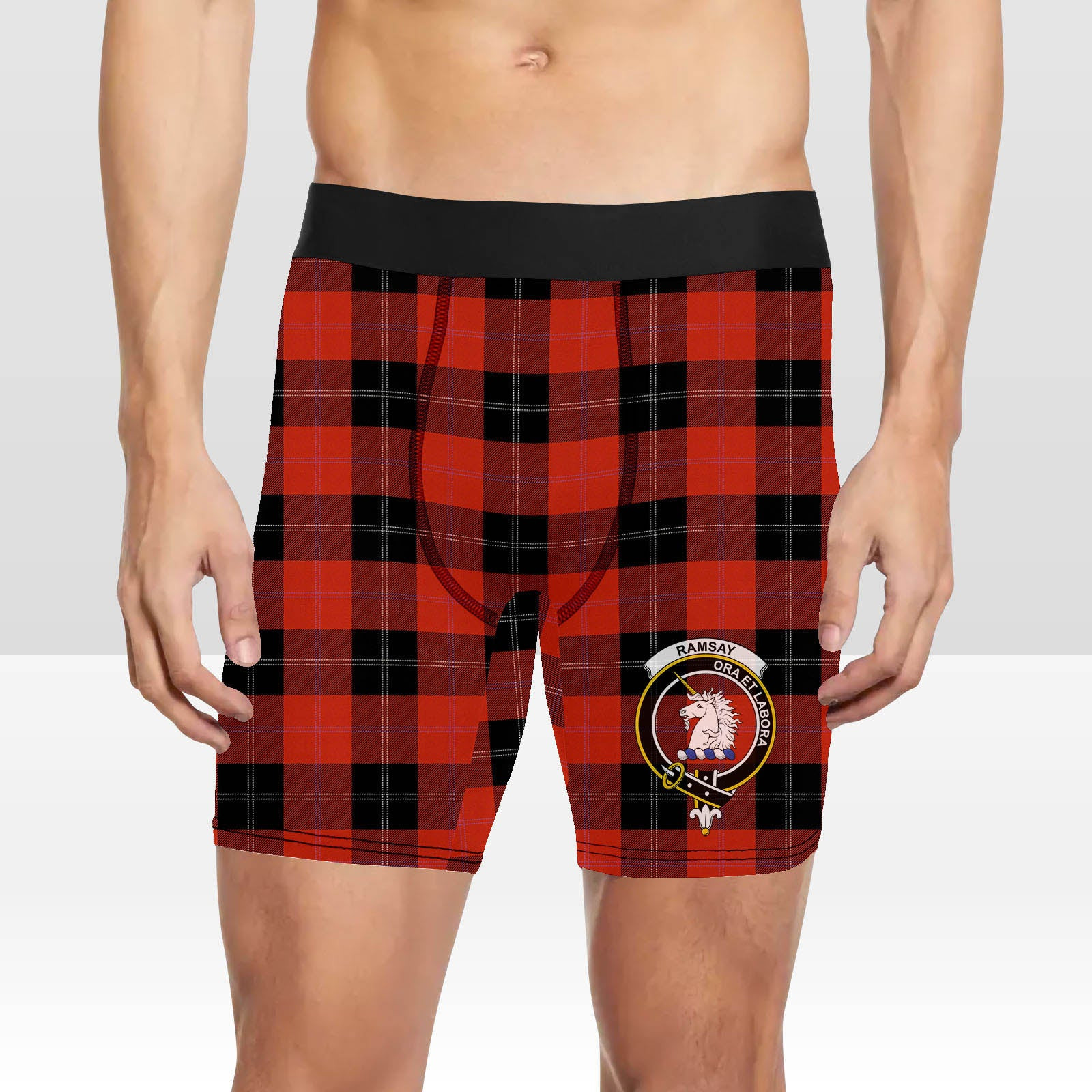 ScotsTee Shop Scottish Ramsay of Dalhousie (Ramsay Red) Ancient Crest Tartan Boxer Shorts