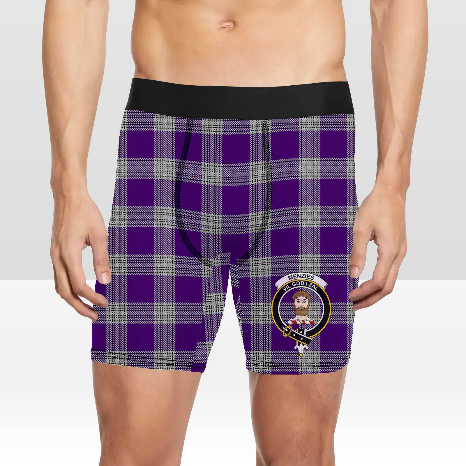 ScotsTee Shop Scottish Menzies Mauve and White Crest Tartan Boxer Shorts