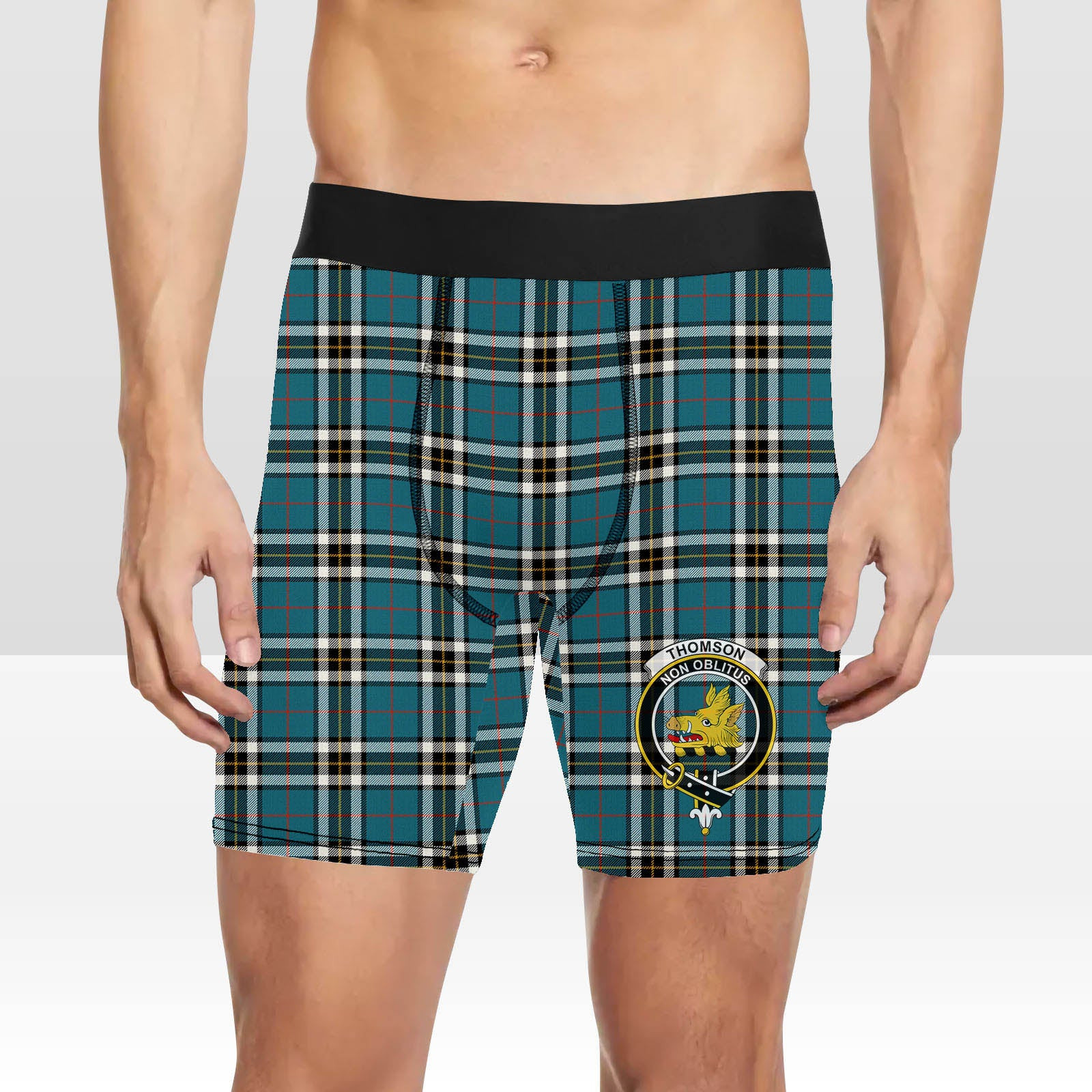ScotsTee Shop Scottish Thomson Dress Blue Ancient Crest Tartan Boxer Shorts