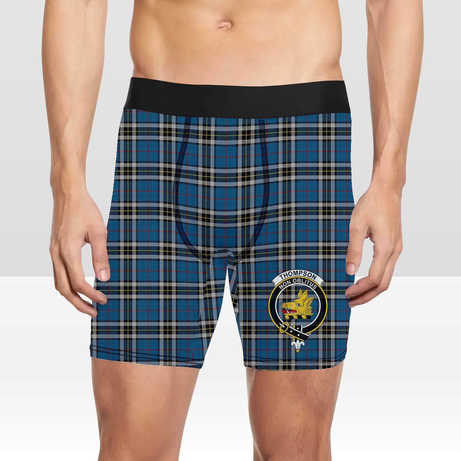 ScotsTee Shop Scottish Thompson Society Dress Blue Crest Tartan Boxer Shorts