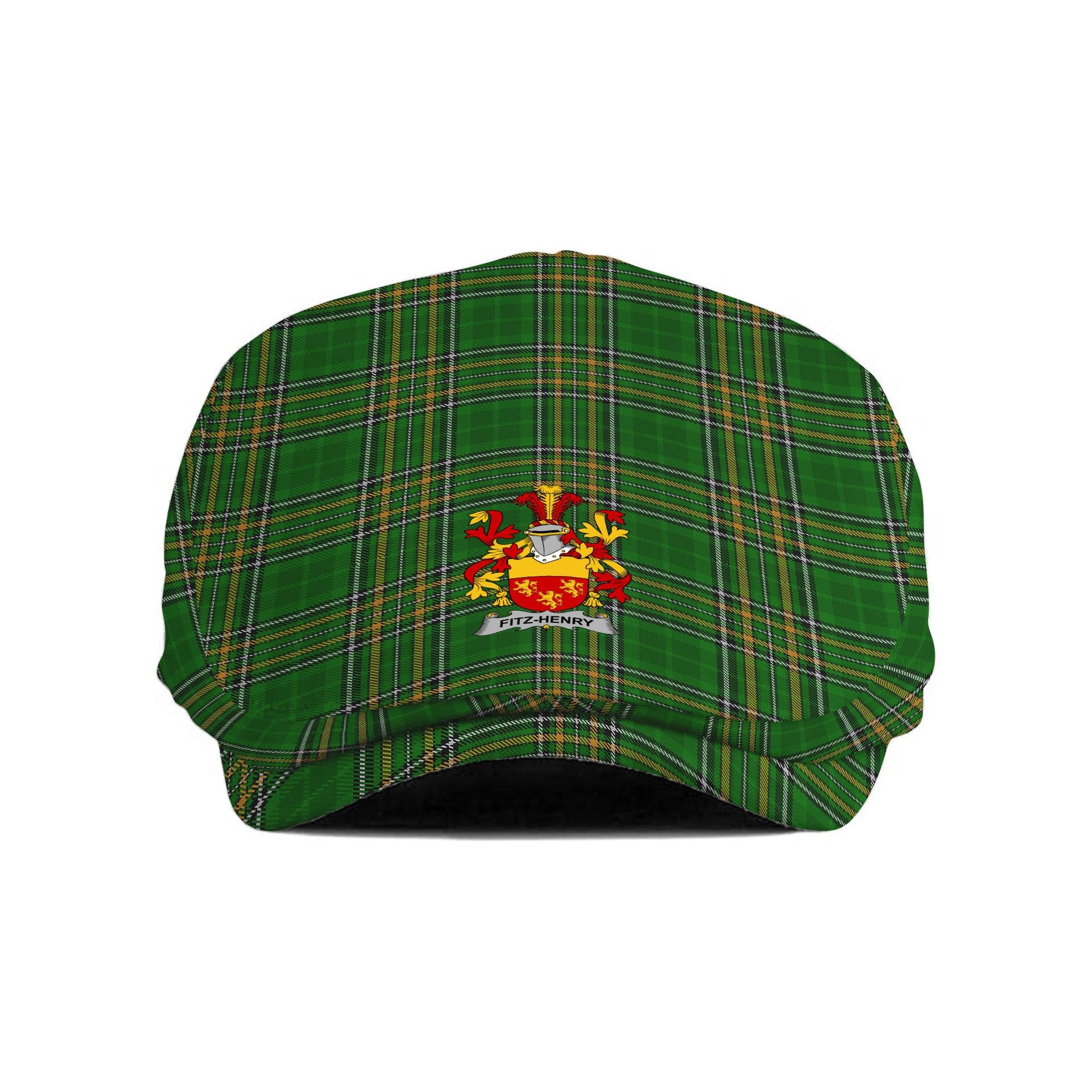 ScotsTee Shop Irish Fitz-Henry Clan Coat of Arms Jeff Cap Irish Tartan Flat Cap