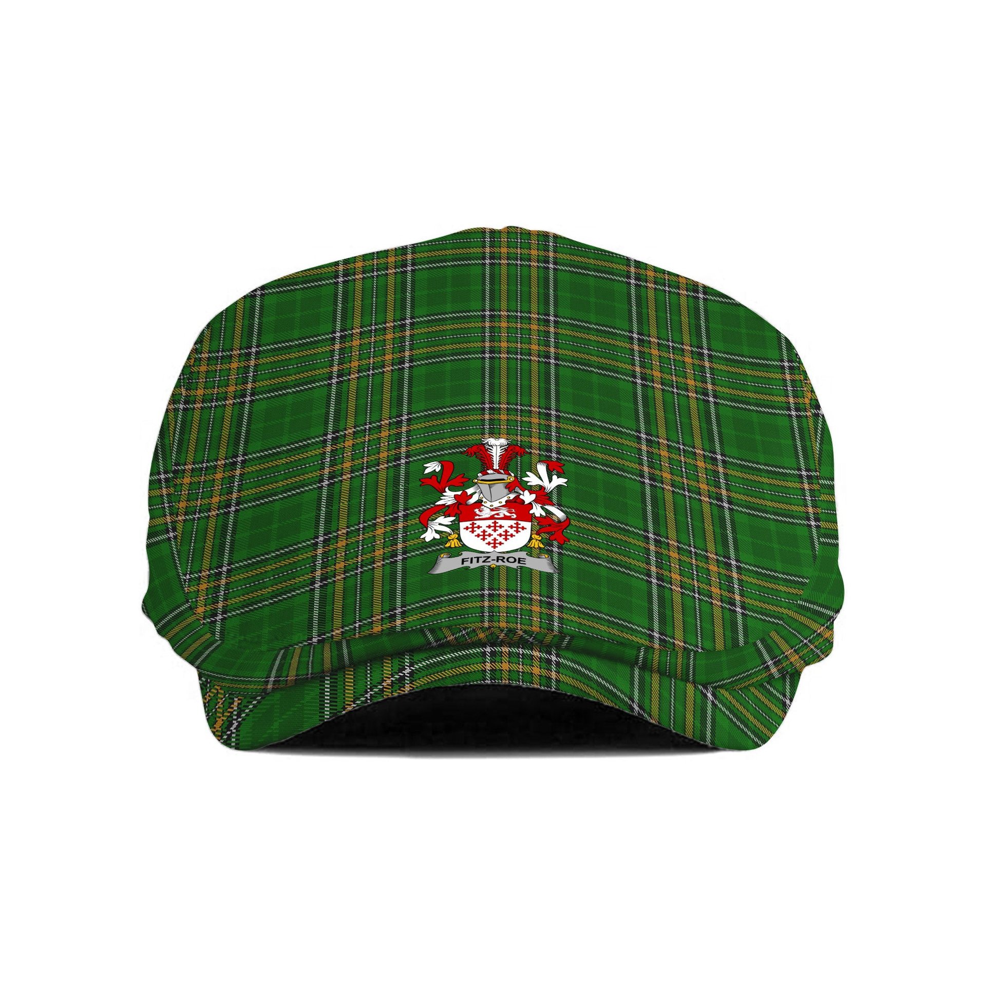 ScotsTee Shop Irish Fitz-Roe Clan Coat of Arms Jeff Cap Irish Tartan Flat Cap