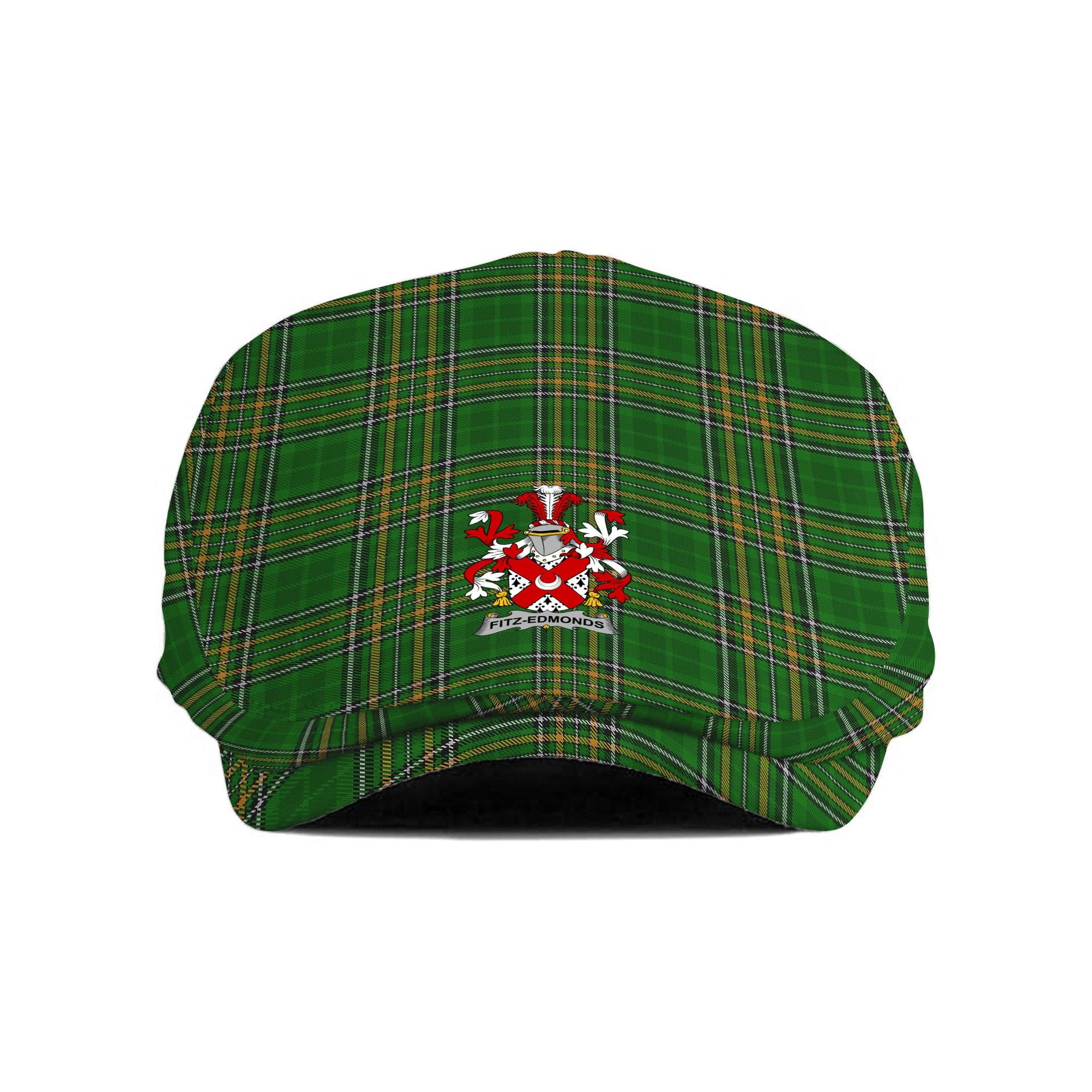 ScotsTee Shop Irish Fitz-Edmonds Clan Coat of Arms Jeff Cap Irish Tartan Flat Cap