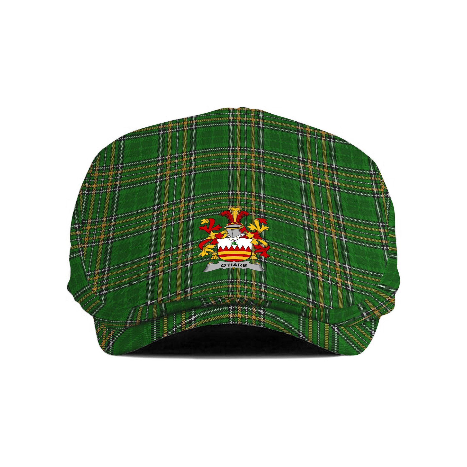 ScotsTee Shop Irish Hare or O_Hare Clan Coat of Arms Jeff Cap Irish Tartan Flat Cap