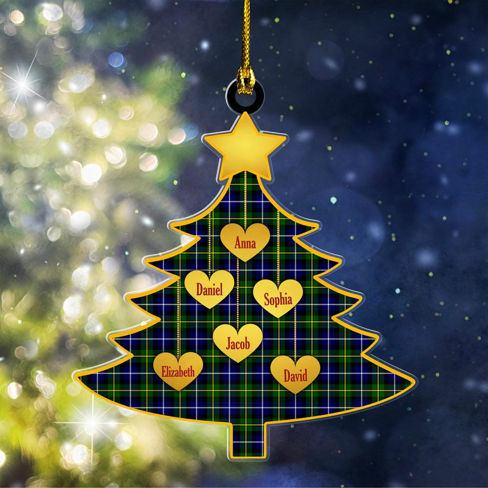 ScotsTee Shop Scottish MacNeill of Barra Modern Clan Tartan Ornament Custom Name Family Christmas Tree