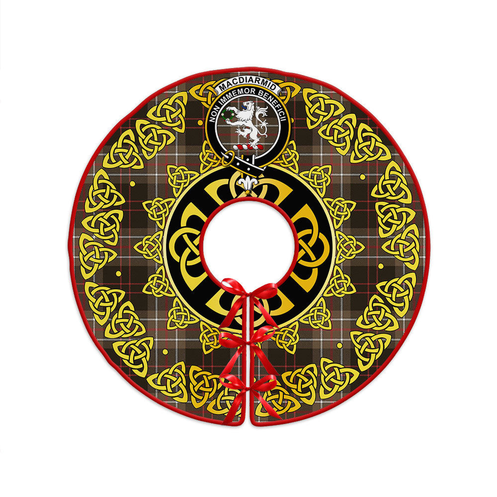 ScotsTee Shop Scottish MacDiarmid Weathered Clan Crest Tartan Christmas Tree Skirt Golden Celtic Heritage