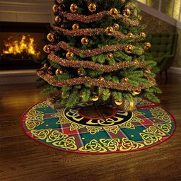 ScotsTee Shop Scottish Pollock Modern Clan Crest Tartan Christmas Tree Skirt Golden Celtic Heritage
