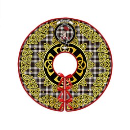 ScotsTee Shop Scottish Brodie Black & White Clan Crest Tartan Christmas Tree Skirt Golden Celtic Heritage