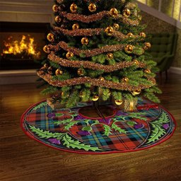 ScotsTee Shop Scottish Aitken Ancient Clan Crest Tartan Christmas Tree Skirt Scottish Thistle Design