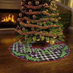 ScotsTee Shop Scottish Brodie Black & White Clan Crest Tartan Christmas Tree Skirt Scottish Thistle Design