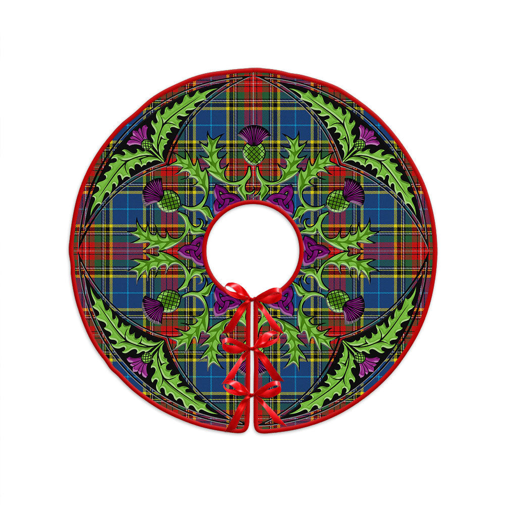 ScotsTee Shop Scottish Bethune Modern Clan Crest Tartan Christmas Tree Skirt Scottish Thistle Design