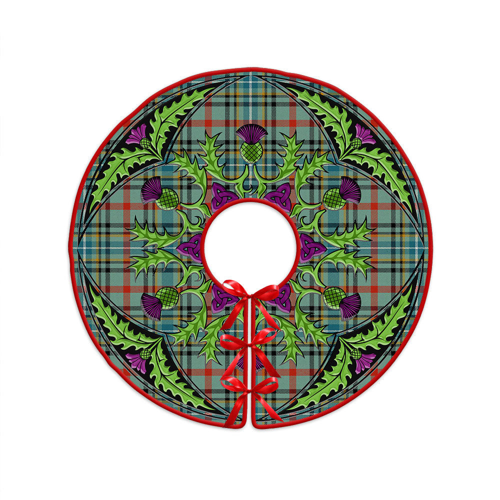 ScotsTee Shop Scottish Bisset Ancient Clan Crest Tartan Christmas Tree Skirt Scottish Thistle Design