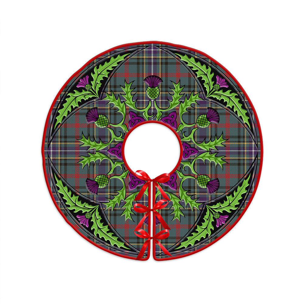 ScotsTee Shop Scottish Bisset Weathered Clan Crest Tartan Christmas Tree Skirt Scottish Thistle Design