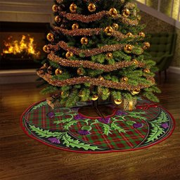 ScotsTee Shop Scottish Ainslie Clan Crest Tartan Christmas Tree Skirt Scottish Thistle Design
