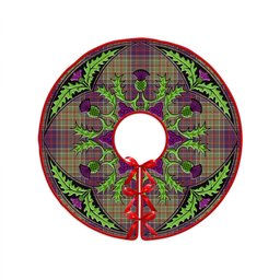 ScotsTee Shop Scottish Bowie Weathered Clan Crest Tartan Christmas Tree Skirt Scottish Thistle Design