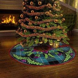 ScotsTee Shop Scottish Dunlop Ancient Clan Crest Tartan Christmas Tree Skirt Scottish Thistle Design