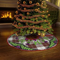 ScotsTee Shop Scottish Erskine Burgundy Clan Crest Tartan Christmas Tree Skirt Scottish Thistle Design