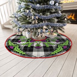 ScotsTee Shop Scottish Erskine Black & White Clan Crest Tartan Christmas Tree Skirt Scottish Thistle Design