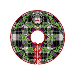 ScotsTee Shop Scottish Erskine Black & White Clan Crest Tartan Christmas Tree Skirt Scottish Thistle Design
