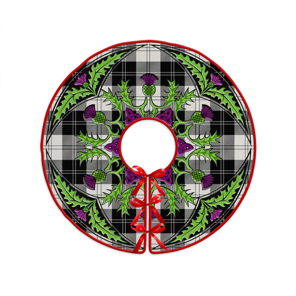 ScotsTee Shop Scottish Erskine Black & White Clan Crest Tartan Christmas Tree Skirt Scottish Thistle Design
