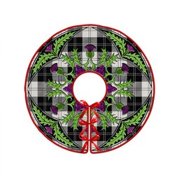 ScotsTee Shop Scottish Erskine Black & White Clan Crest Tartan Christmas Tree Skirt Scottish Thistle Design