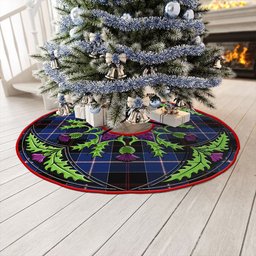 ScotsTee Shop Scottish Dunlop Modern Clan Crest Tartan Christmas Tree Skirt Scottish Thistle Design