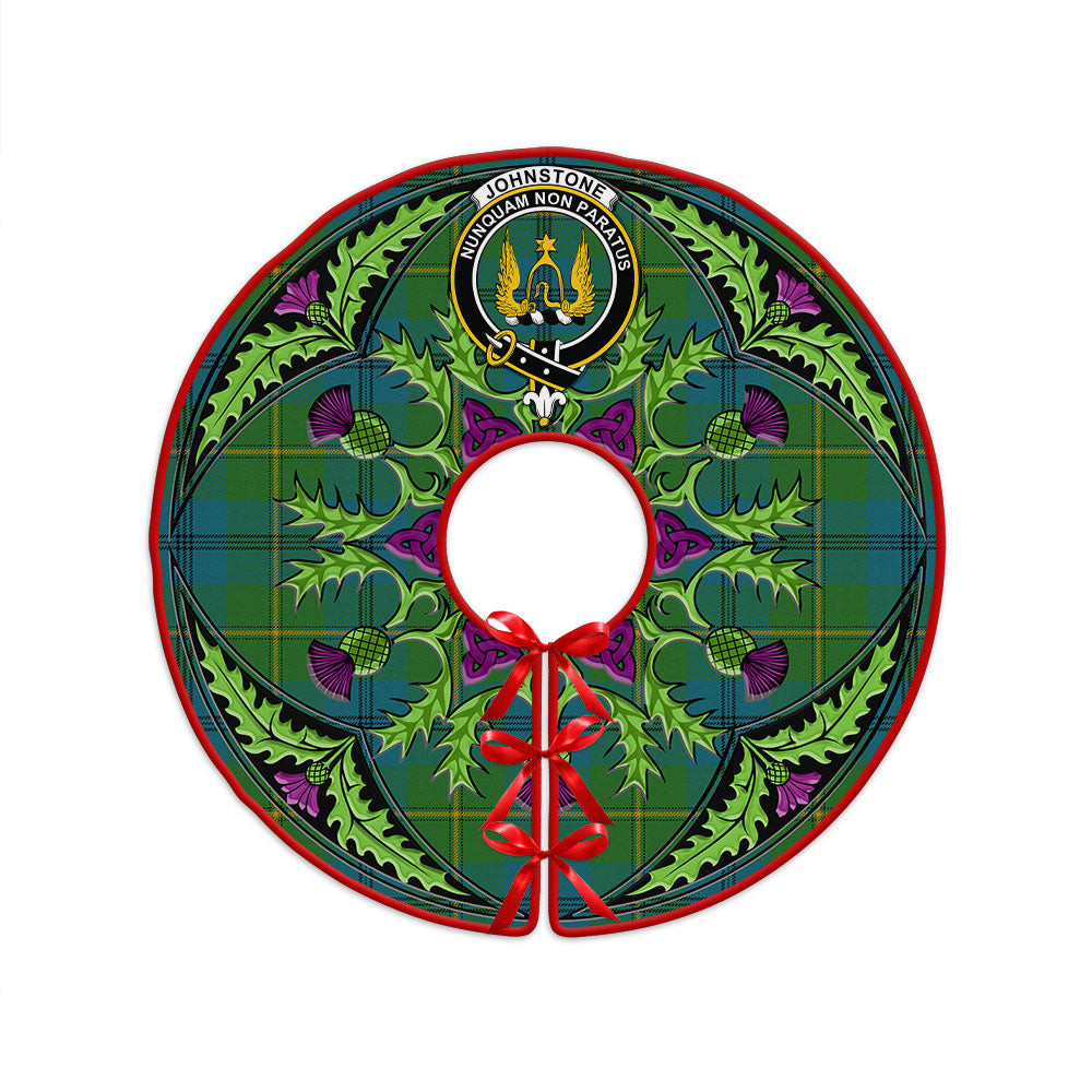ScotsTee Shop Scottish Johnstone (Johnson) Ancient Clan Crest Tartan Christmas Tree Skirt Scottish Thistle Design