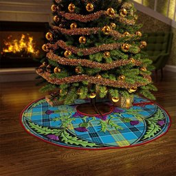 ScotsTee Shop Scottish Laing (Lang) Modern Clan Crest Tartan Christmas Tree Skirt Scottish Thistle Design