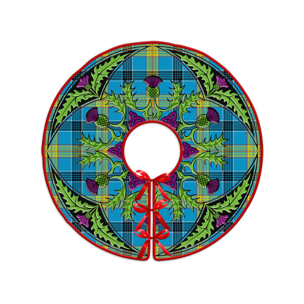 ScotsTee Shop Scottish Laing (Lang) Modern Clan Crest Tartan Christmas Tree Skirt Scottish Thistle Design